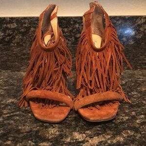 Suede Fringe Heels